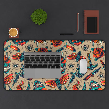 Vintage tattoos Desk Mat, Gaming keyboard mat, mousepad large, XXL extended deskpad mouse pad