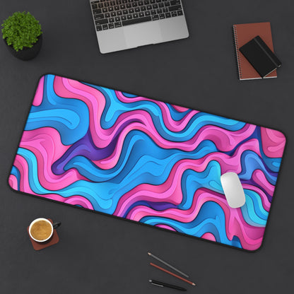 Abstract Pink Blue Waves Desk Mat