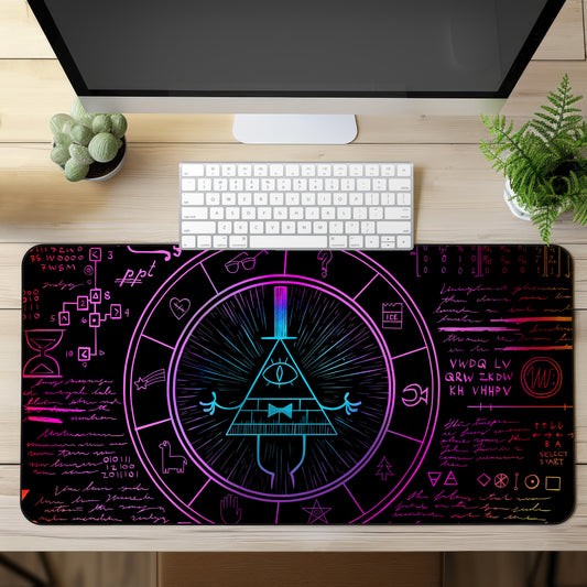 Neon Bill Cipher Desk Mat, Gravity Falls gaming mouse mat