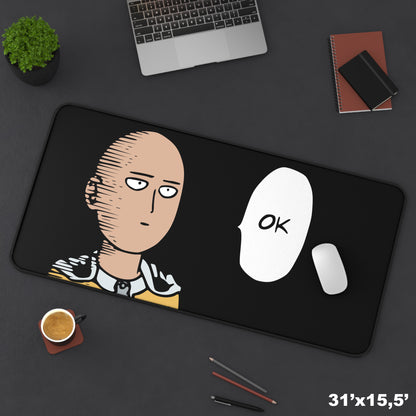 Ok black Desk Mat, Gaming keyboard matt, Anime one punch man mousepad large, XXL extended deskpad mouse pad - Bold Print