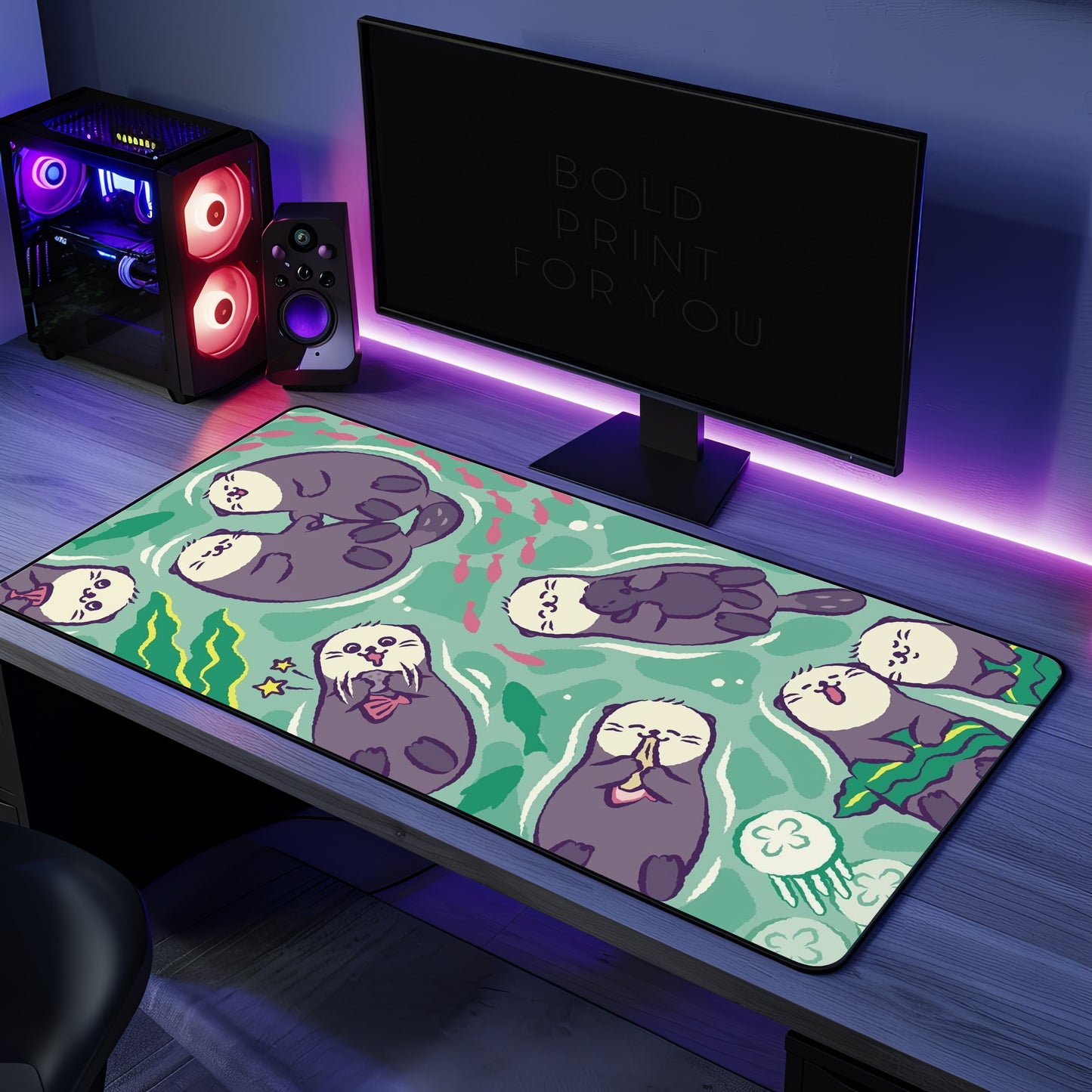 Cute otters Gaming Desk Mat