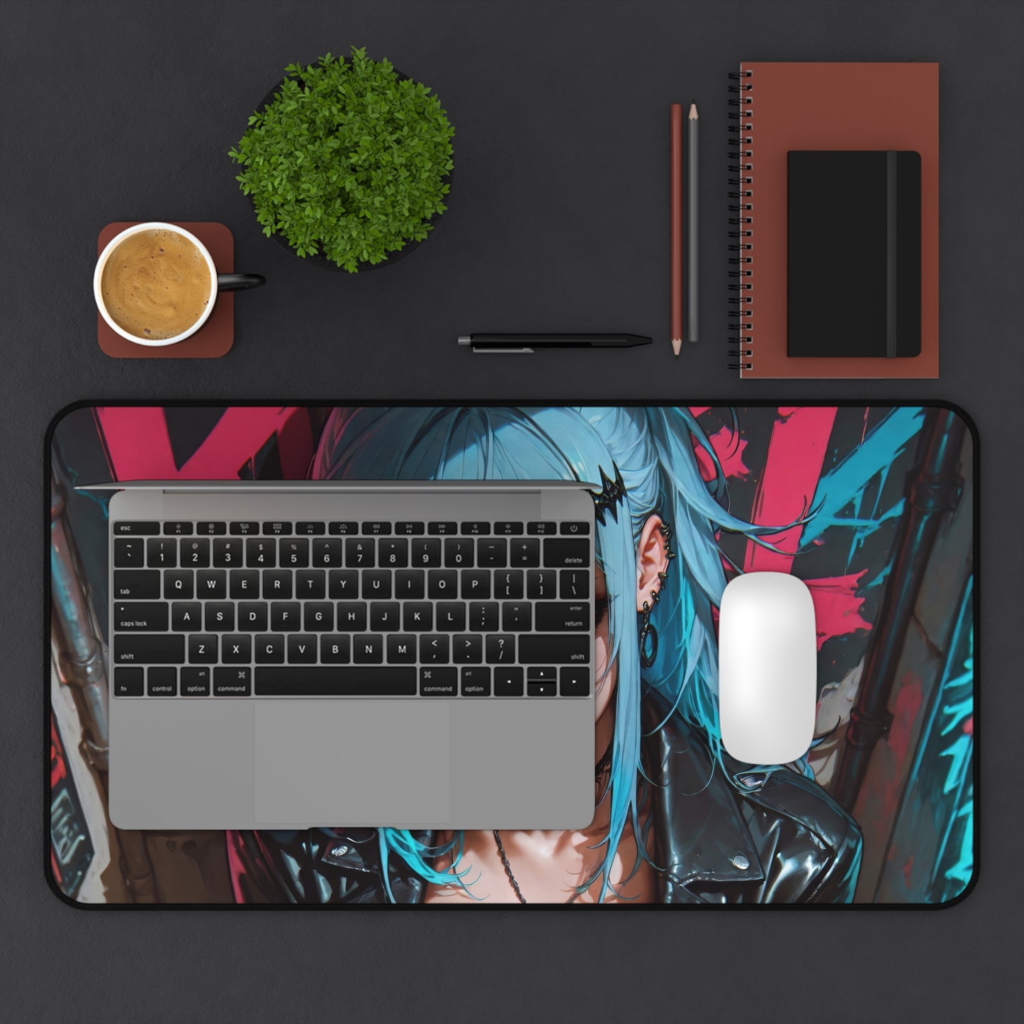 Anime Girl Blue Hair Gaming Desk Mat