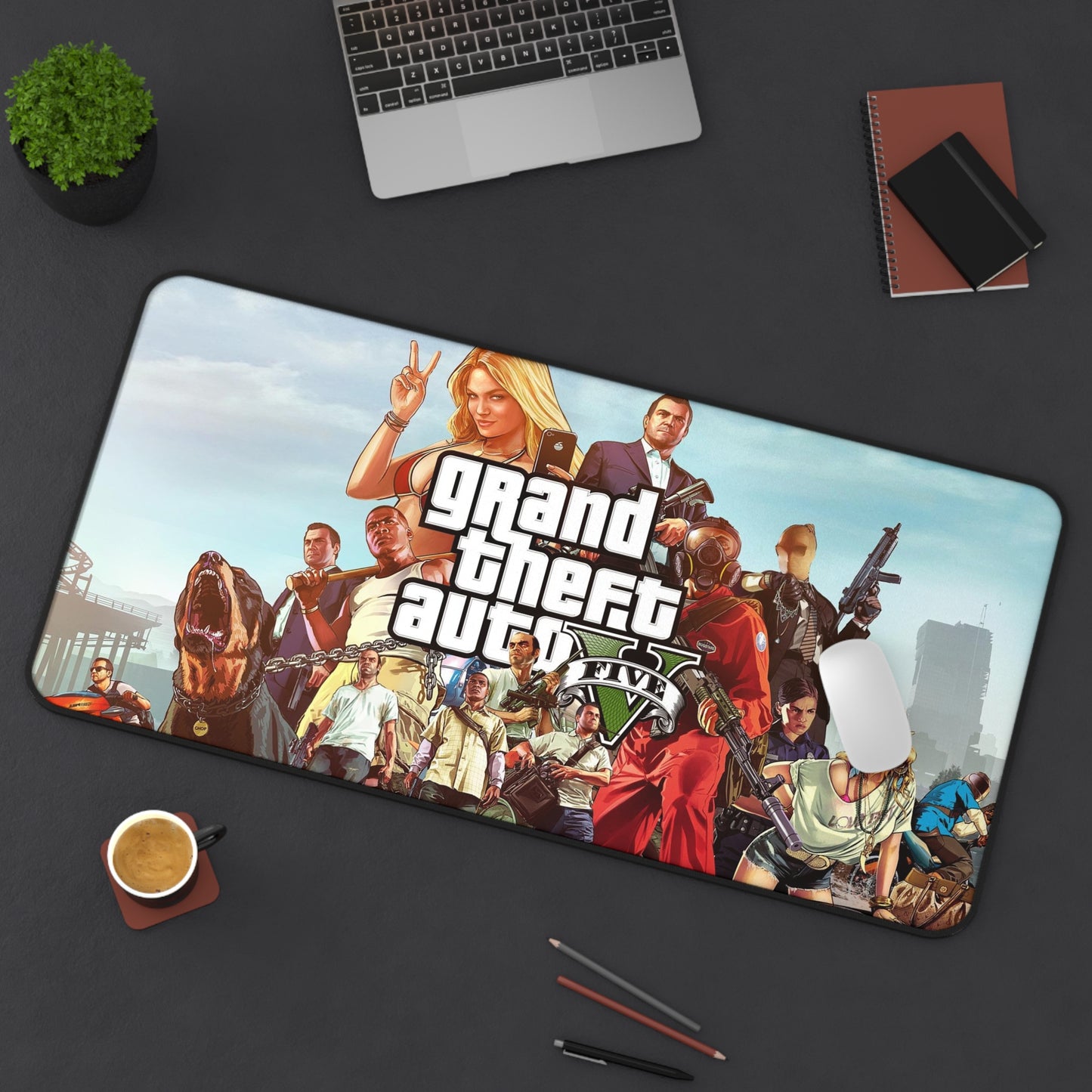 GTA 5 Heroes Desk Mat, Gaming keyboard matt, mousepad large, XXL extended deskpad mouse pad - Bold Print