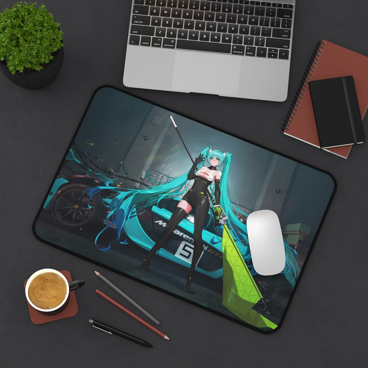 Hatsune Miku and Mclaren GTR Desk Mat, Anime Gaming keyboard mat, XXL mousepad