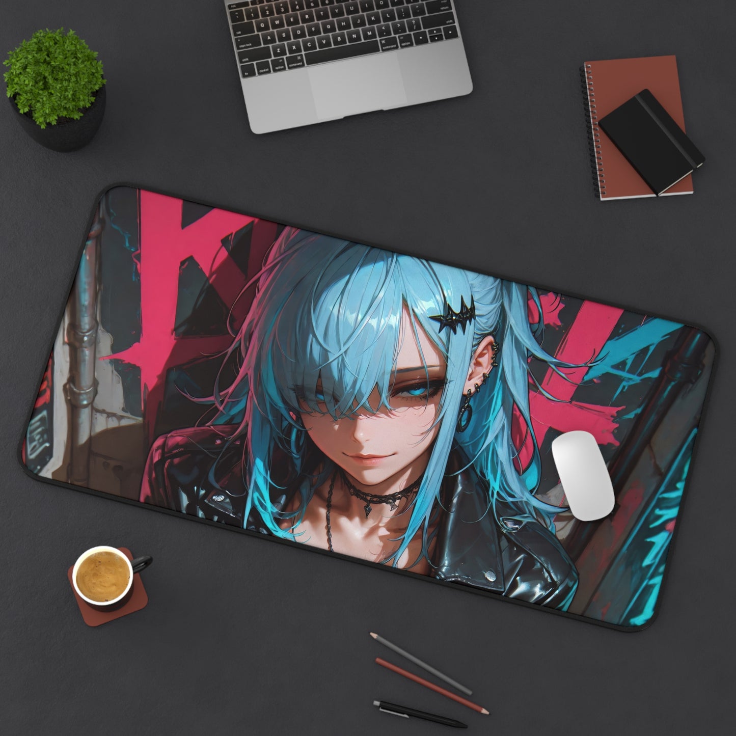 Anime Girl Blue Hair Gaming Desk Mat
