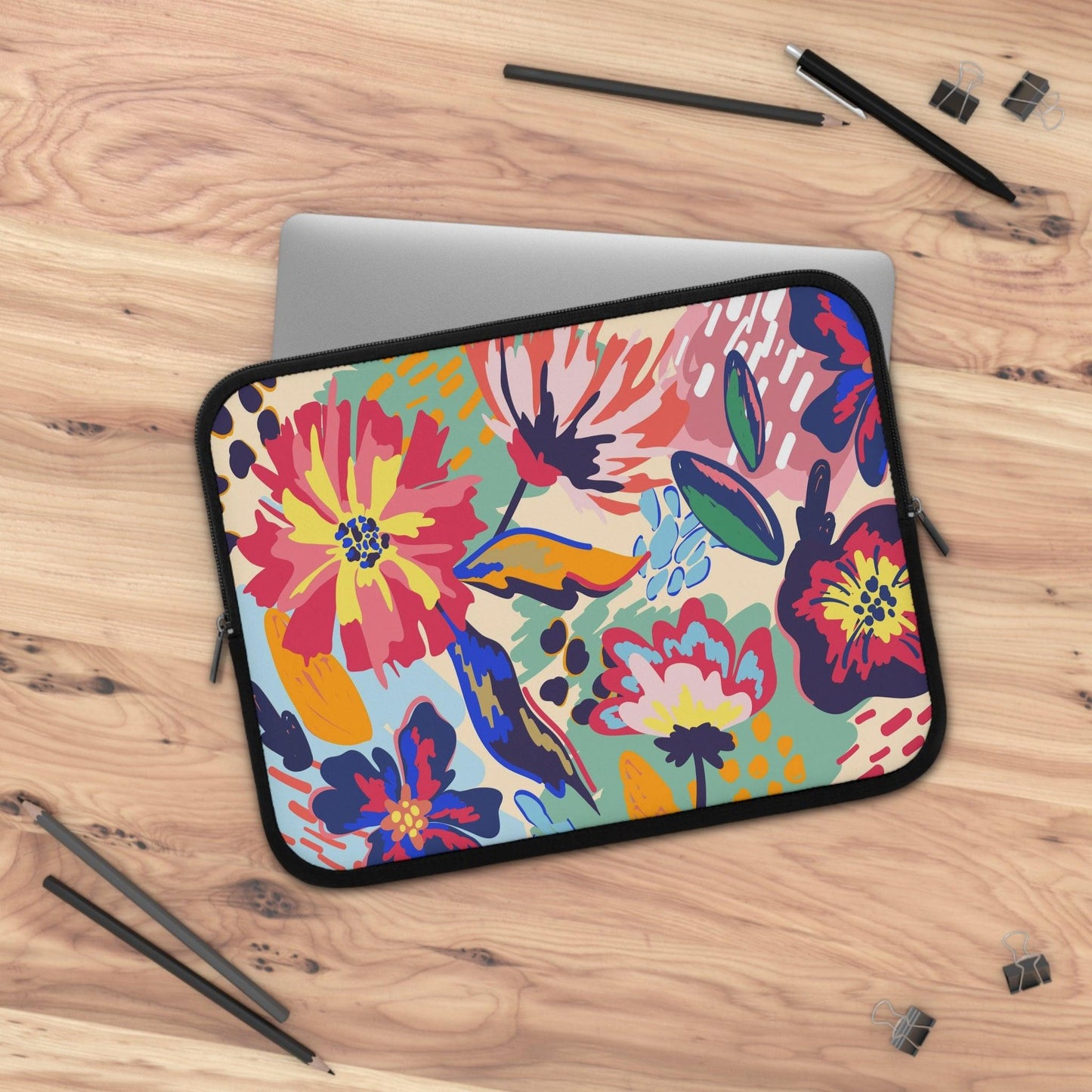 Laptop sleeve macbook or any laptop with print hand painted abstract floral - Bolt Print