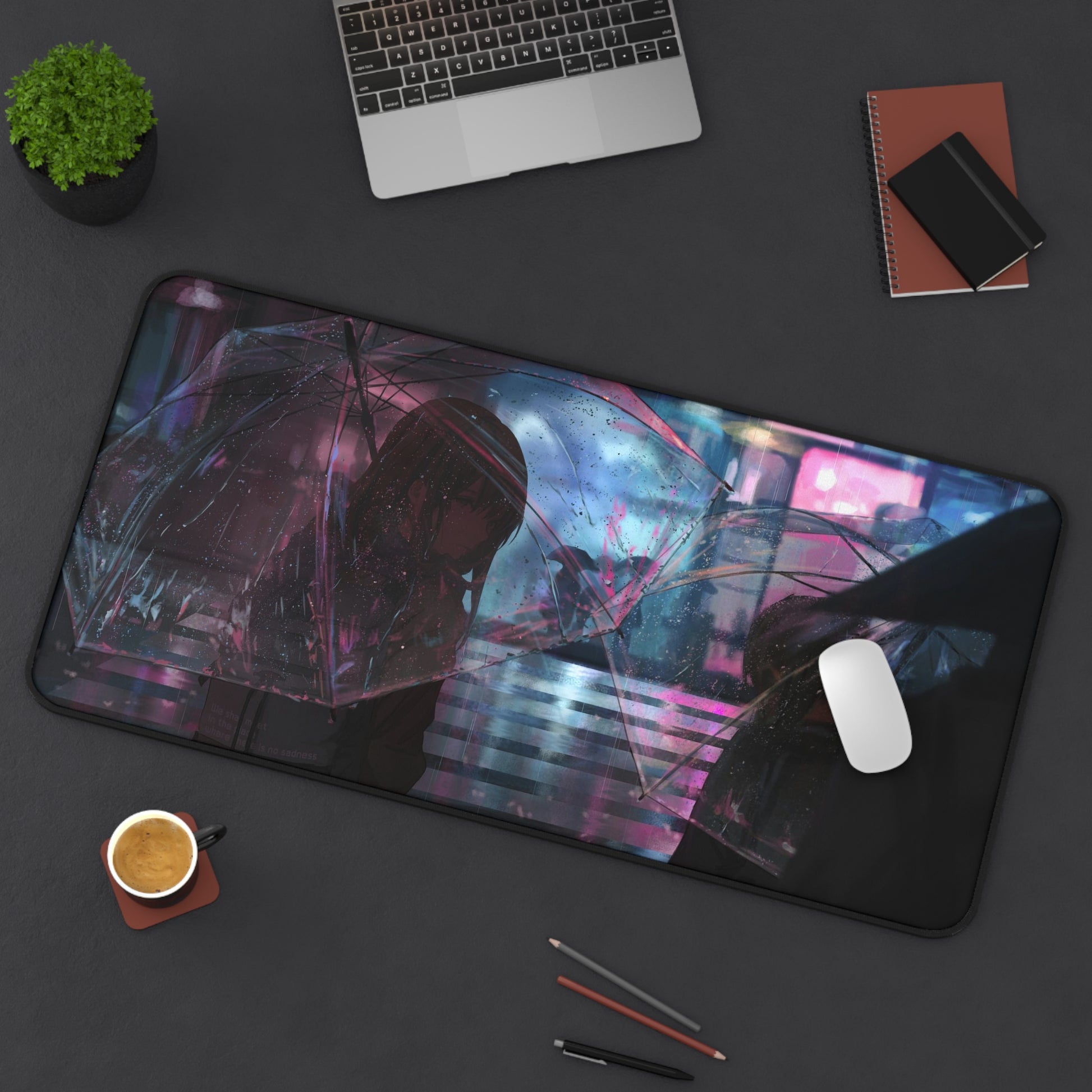 Girls with umbrellas in neon light Desk Mat, deskmat xl, Gaming keyboard matt, mousepad large, XXL extended deskpad mouse pad, large gaming mousepad - Bolt Print