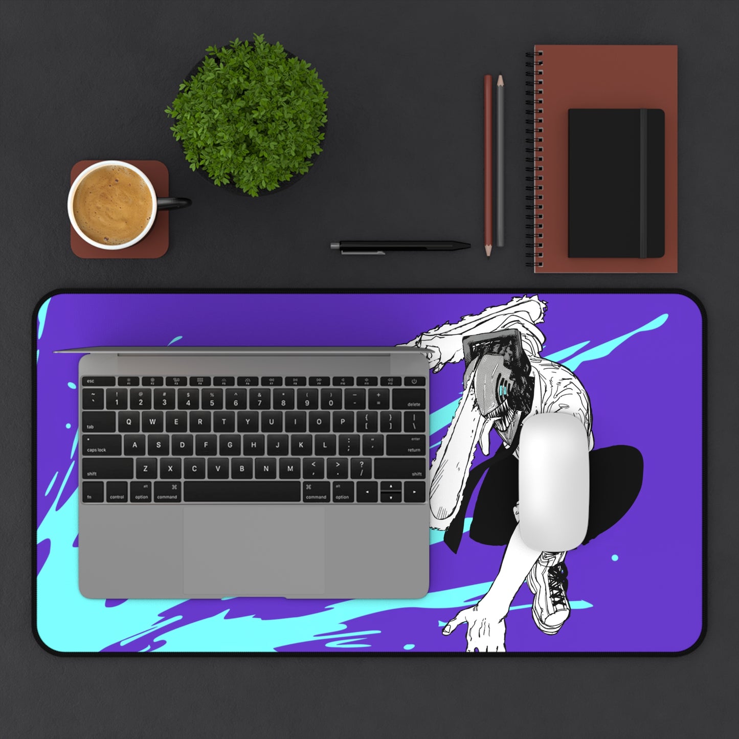 Man chainsaw purpleDesk Mat, Gaming keyboard matt, mousepad large, XXL extended deskpad mouse pad - Bolt Print