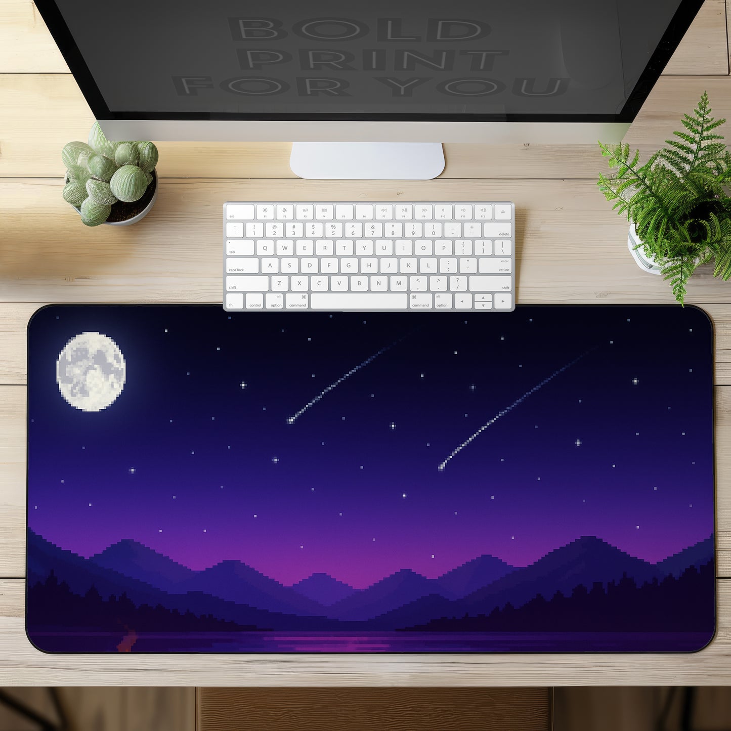 Pixel night sky Gaming Desk Mat