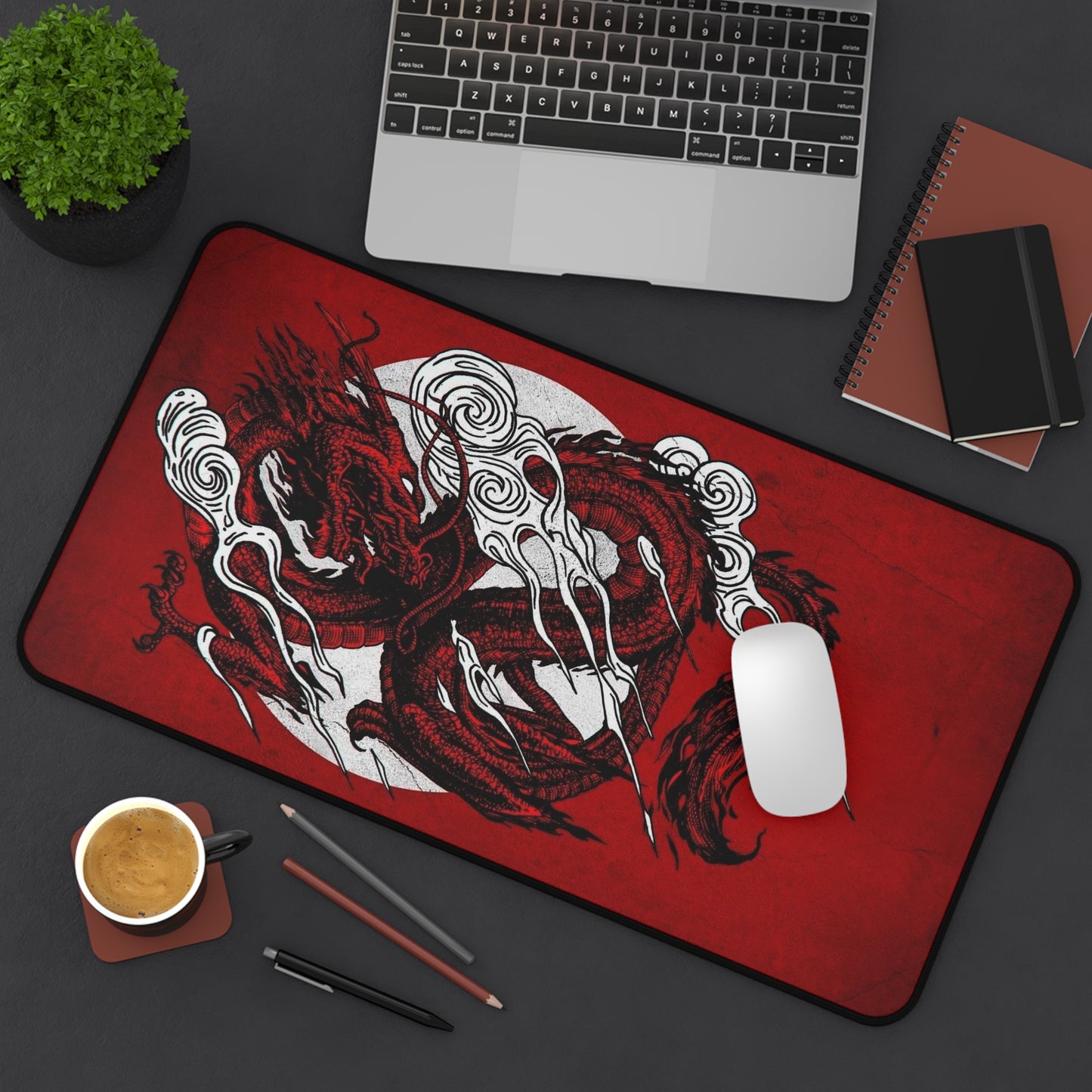 Red Dragon Desk Mat, deskmat xl, Gaming keyboard matt, mousepad large, XXL extended deskpad mouse pad, large gaming mousepad - Bolt Print