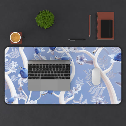 Blue flowers Desk Mat, Gaming keyboard matt, mousepad large, XXL extended deskpad mouse pad