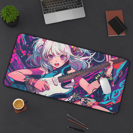 Anime girl with guitar Desk Mat, Gaming keyboard mat, XXL mousepad