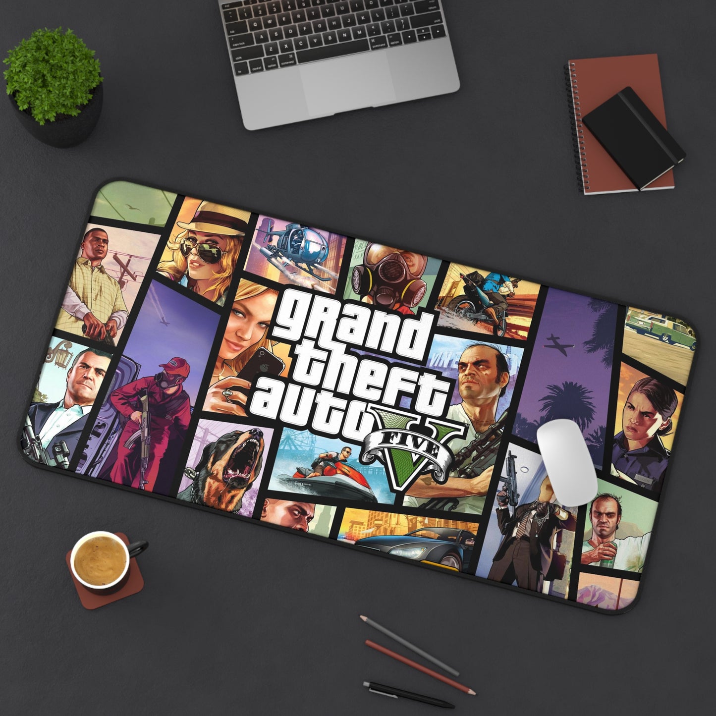 GTA5 Desk Mat, Gaming keyboard matt, mousepad large, XXL extended deskpad mouse pad - Bold Print