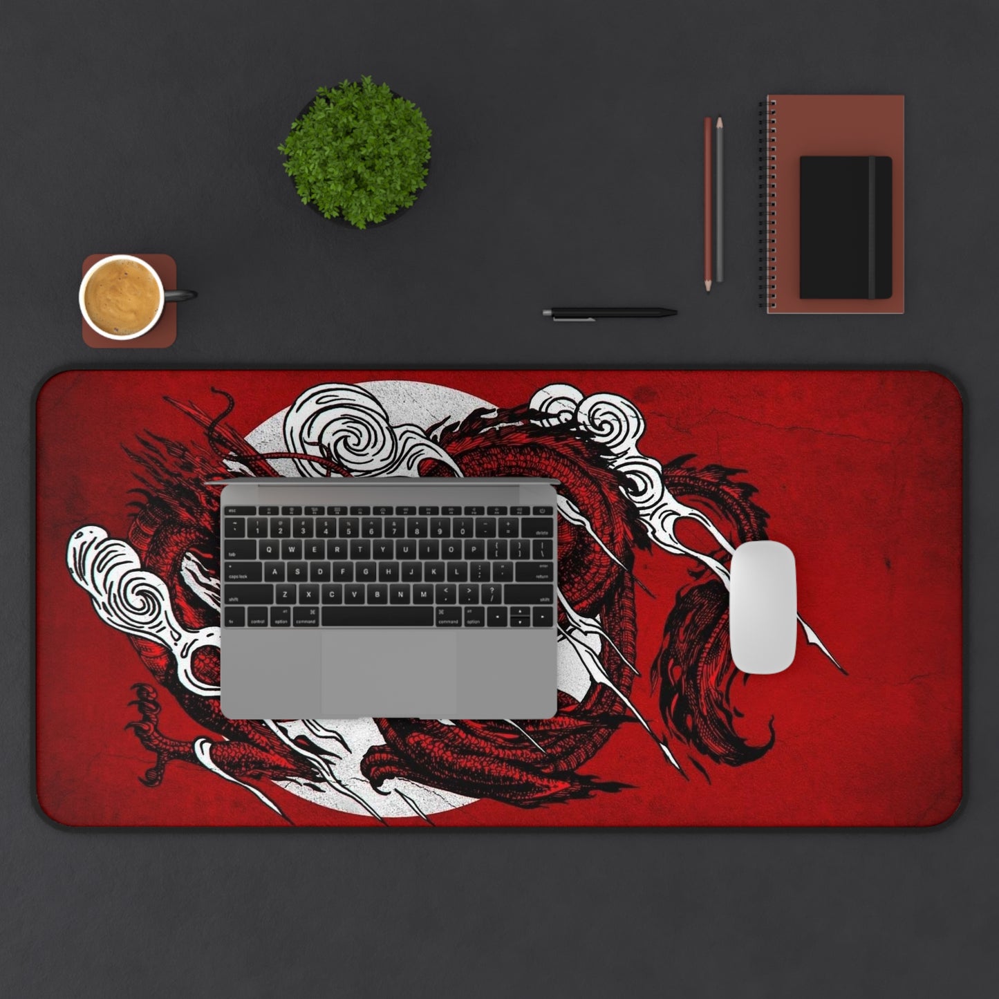 Red Dragon Desk Mat, deskmat xl, Gaming keyboard matt, mousepad large, XXL extended deskpad mouse pad, large gaming mousepad - Bolt Print