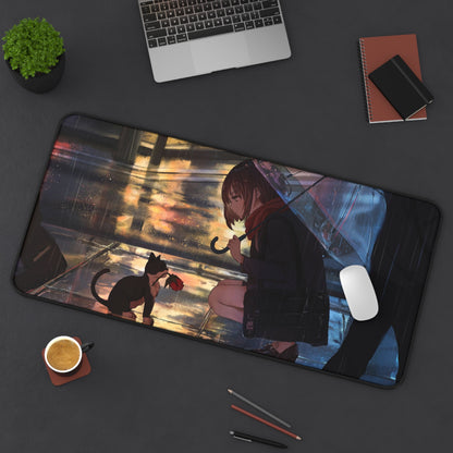 Anime girl with umbrella and cat Desk Mat, deskmat xl, Gaming keyboard matt, mousepad large, XXL extended deskpad mouse pad, large gaming mousepad - Bolt Print