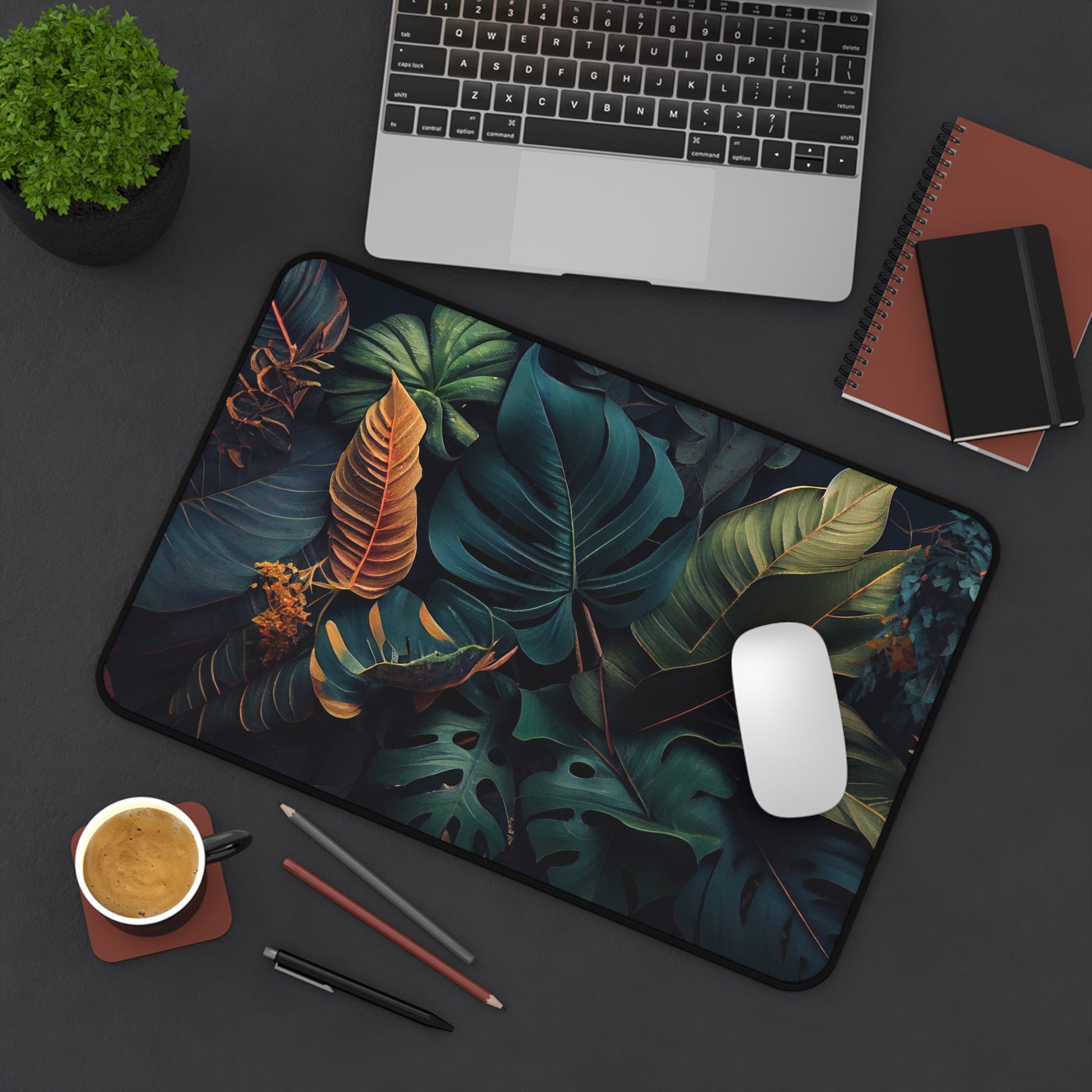 Jungle leaves Desk Mat, Gaming keyboard matt, mousepad large, XXL extended deskpad mouse pad - Bold Print