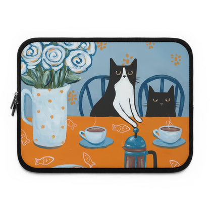 Laptop sleeve macbook or any laptop with print Cats and a French Press, - Bolt Print