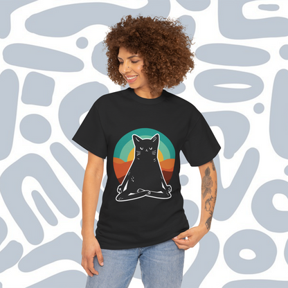 Black Cat in Yoga Position Retro T-Shirt, Funny Unisex tee