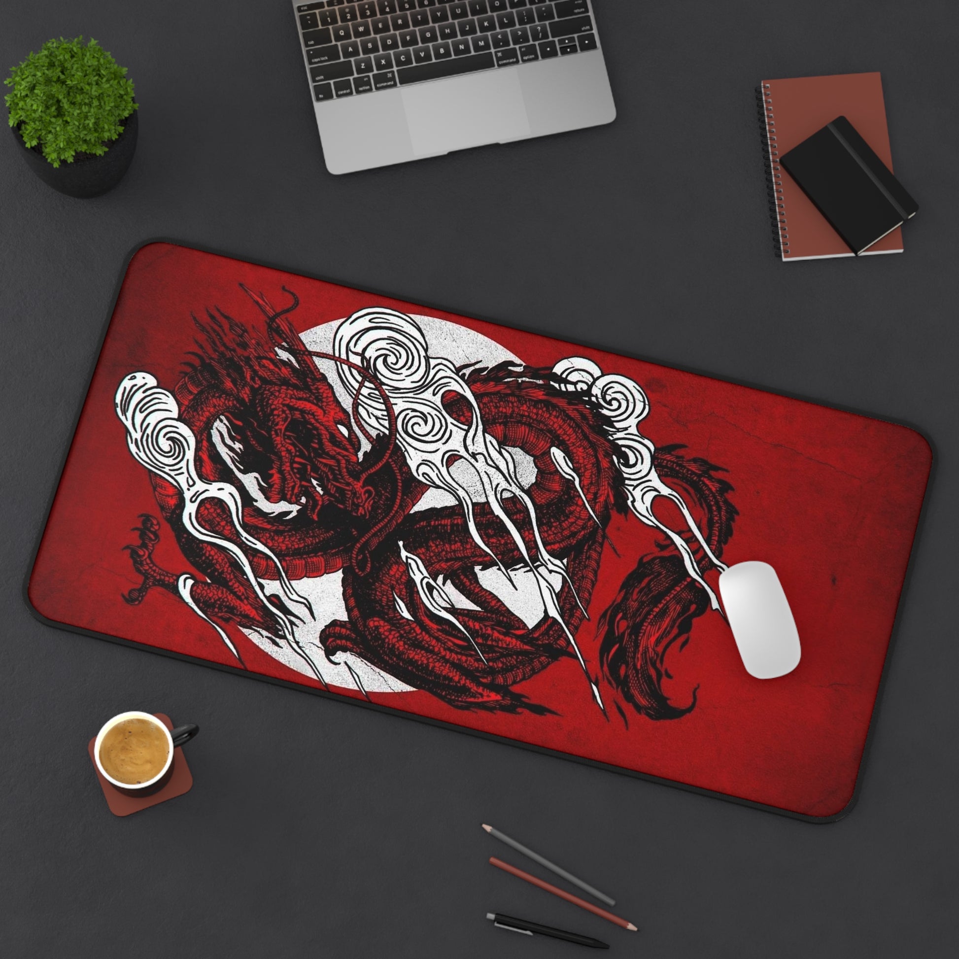 Red Dragon Desk Mat, deskmat xl, Gaming keyboard matt, mousepad large, XXL extended deskpad mouse pad, large gaming mousepad - Bolt Print