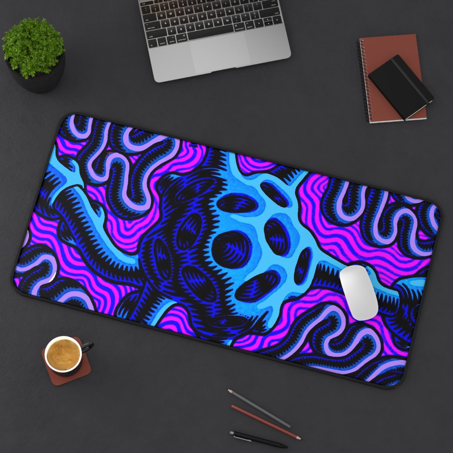 Modern psychedelic Desk Mat, Neon Gaming keyboard mat, large mousepad, XXL Desk Pad