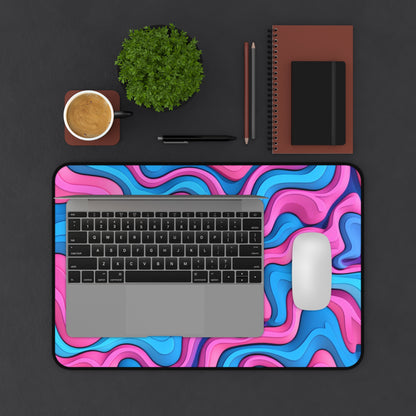 Abstract Pink Blue Waves Desk Mat
