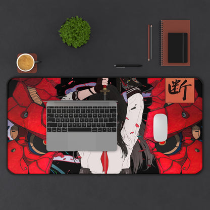 Anime girl cyber samurai Desk Mat, Gaming keyboard matt, mousepad large, XXL extended deskpad mouse pad - Bold Print