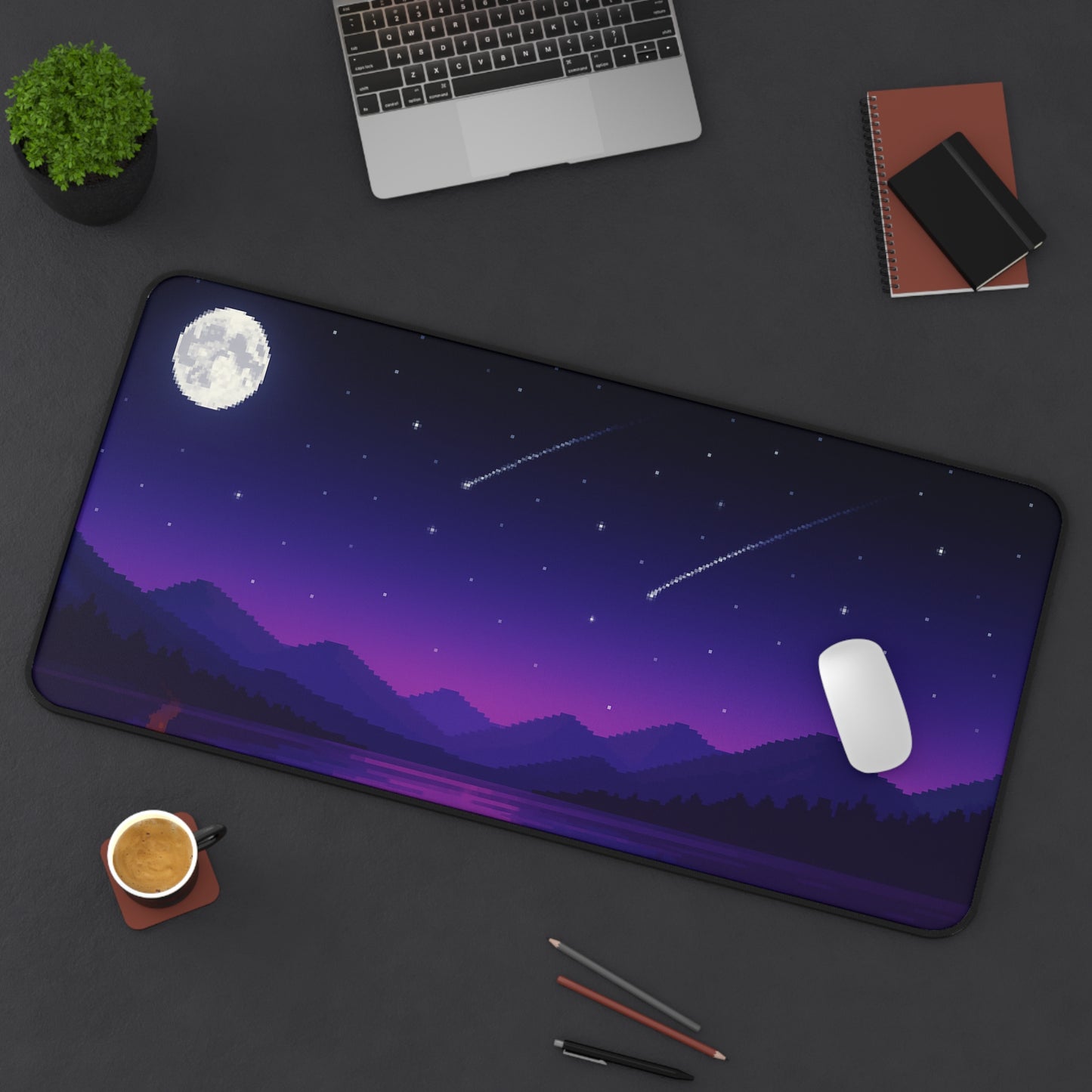 Pixel night sky Gaming Desk Mat