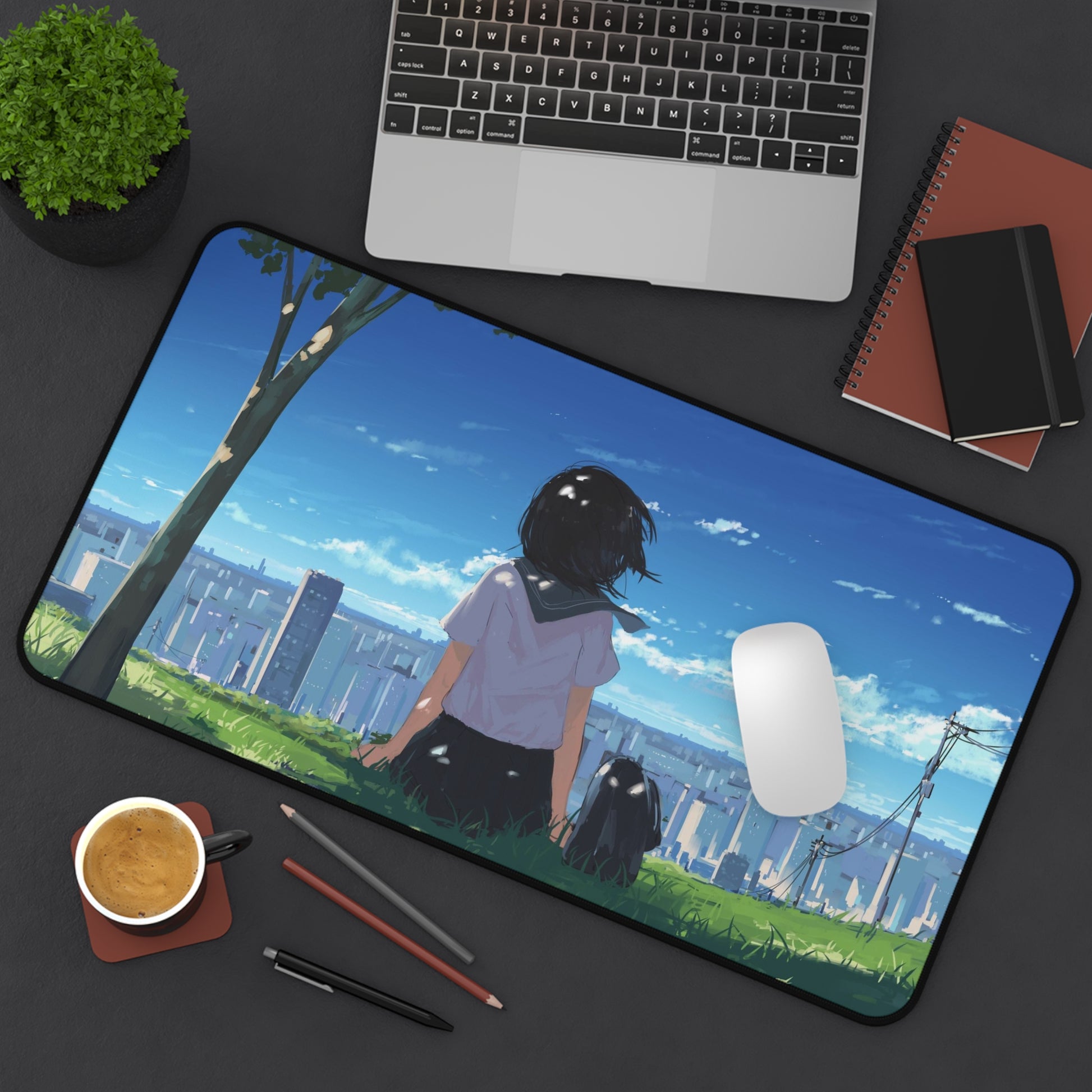 Anime girl looking into the distance Desk Mat, deskmat xl, Gaming keyboard matt, mousepad large, XXL extended deskpad mouse pad, large gaming mousepad - Bolt Print