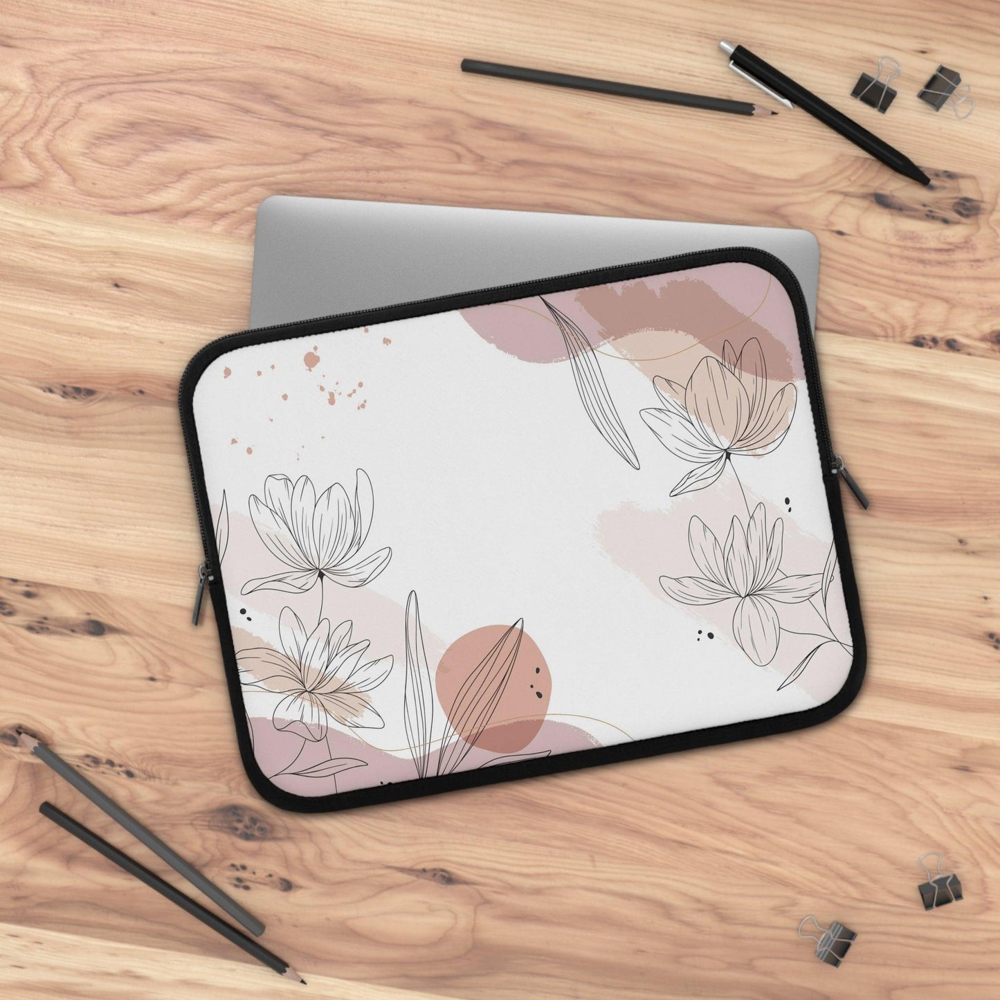 Laptop sleeve with print floral line art flat - Bolt Print