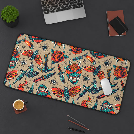 Vintage tattoos Desk Mat, Gaming keyboard mat, mousepad large, XXL extended deskpad mouse pad