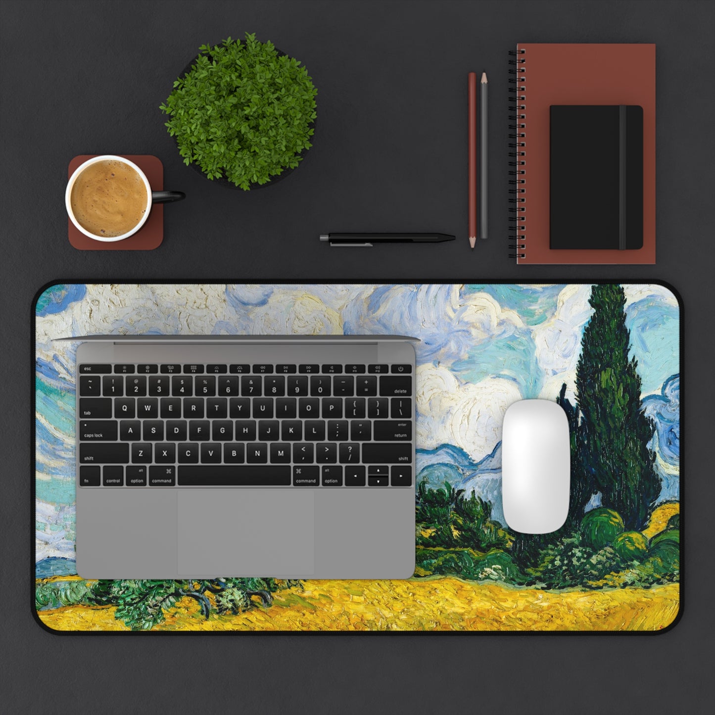 Vincent van Gogh Wheat Field with Cypresses Desk Mat, Gaming keyboard matt, mousepad large, XXL extended deskpad mouse pad