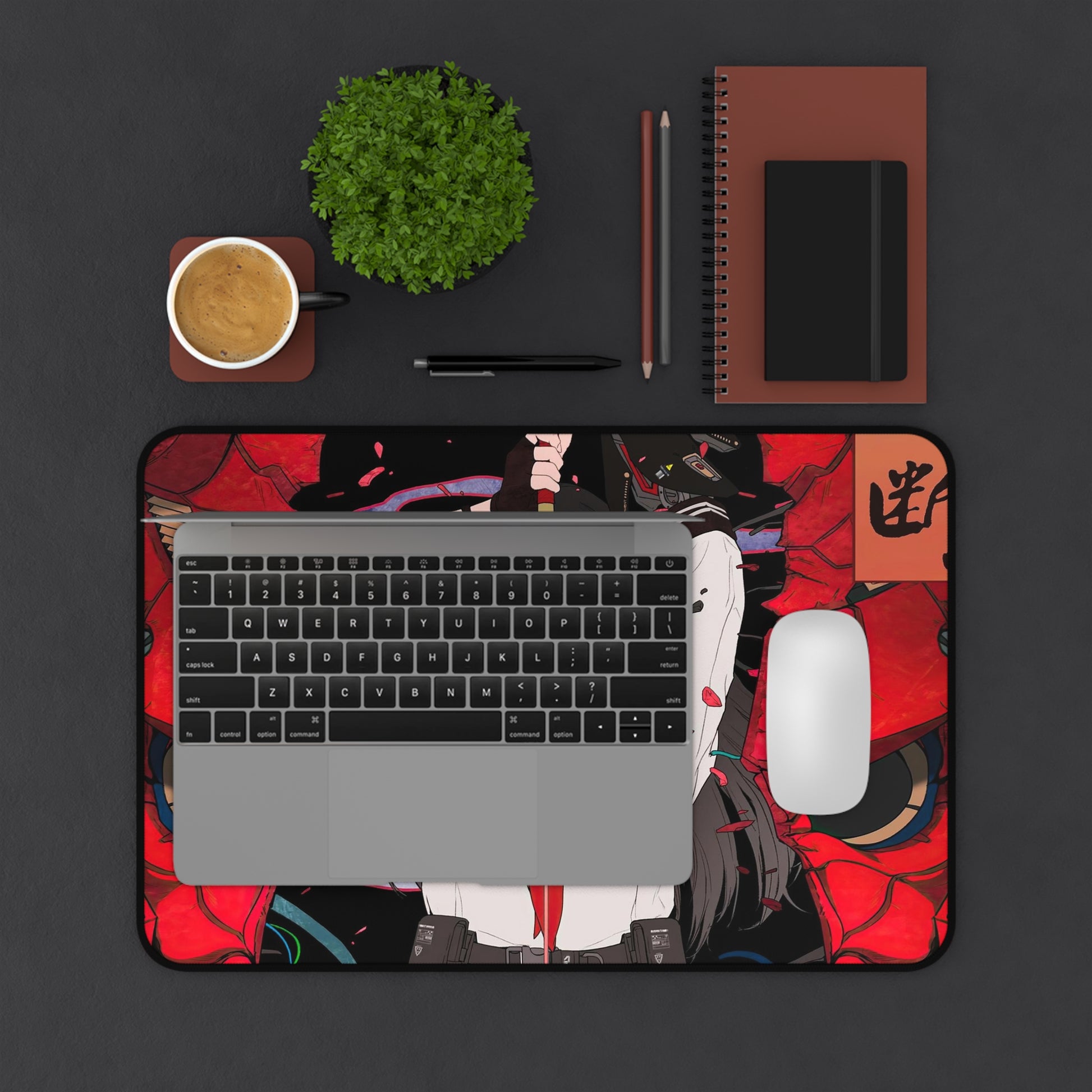 Anime girl cyber samurai Desk Mat, Gaming keyboard matt, mousepad large, XXL extended deskpad mouse pad - Bold Print