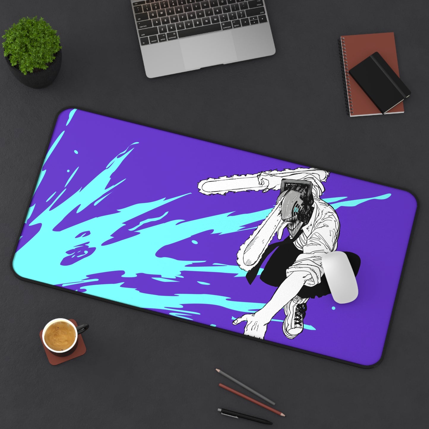 Man chainsaw purpleDesk Mat, Gaming keyboard matt, mousepad large, XXL extended deskpad mouse pad - Bolt Print