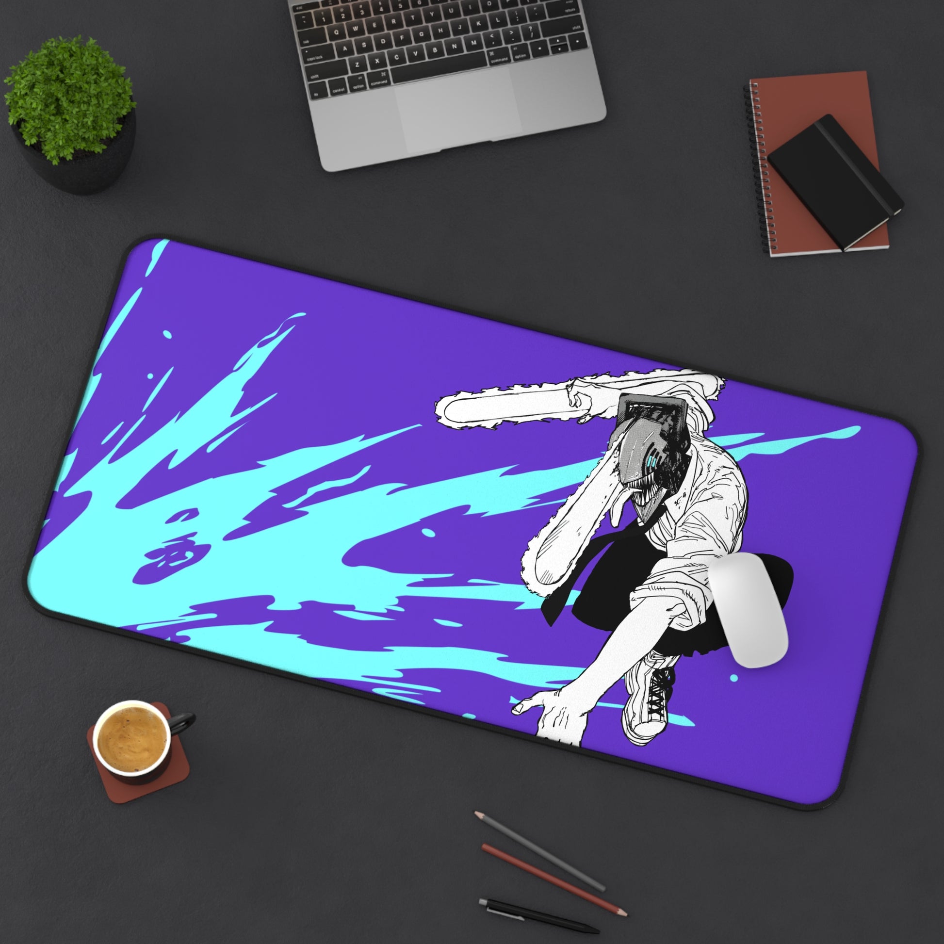 Man chainsaw purpleDesk Mat, Gaming keyboard matt, mousepad large, XXL extended deskpad mouse pad - Bolt Print