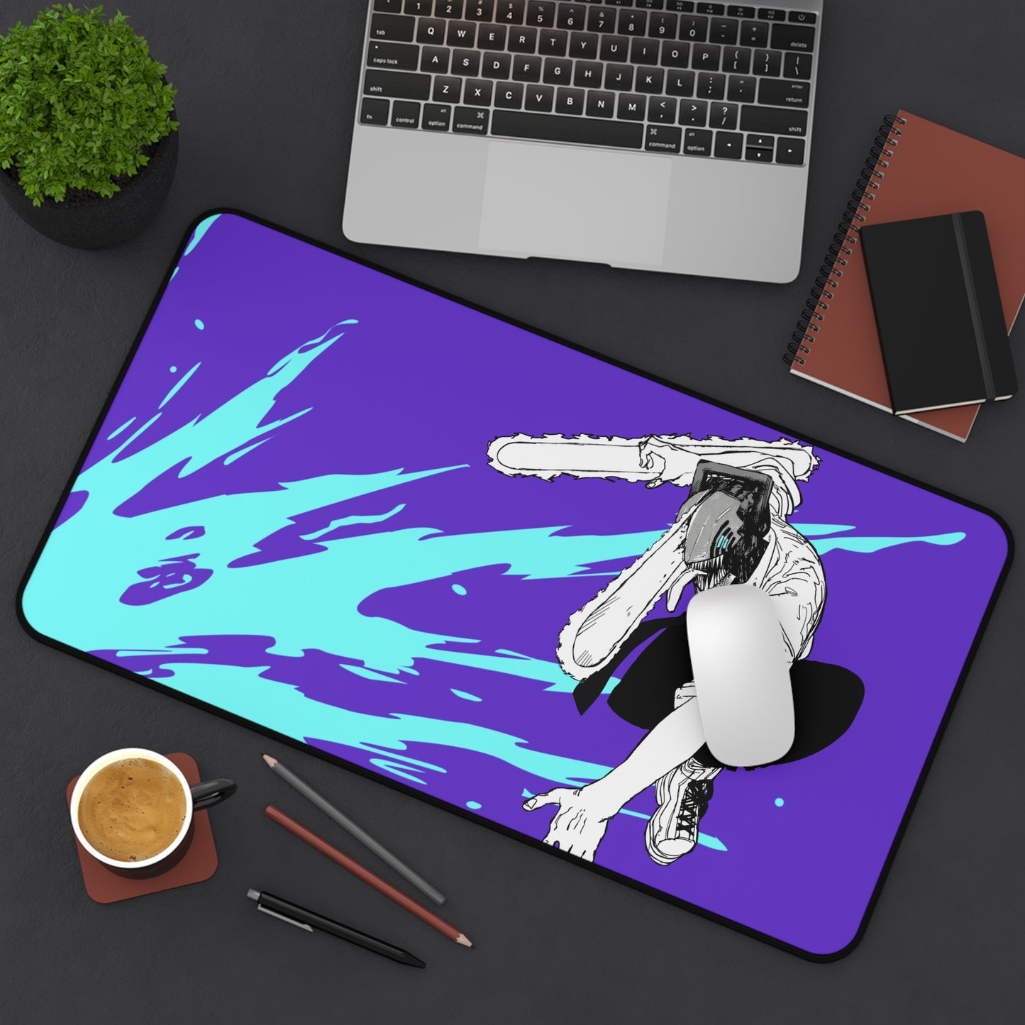 Man chainsaw purpleDesk Mat, Gaming keyboard matt, mousepad large, XXL extended deskpad mouse pad - Bolt Print