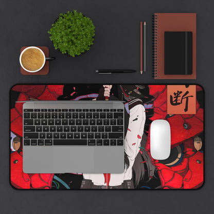 Anime girl cyber samurai Desk Mat, Gaming keyboard matt, mousepad large, XXL extended deskpad mouse pad - Bold Print