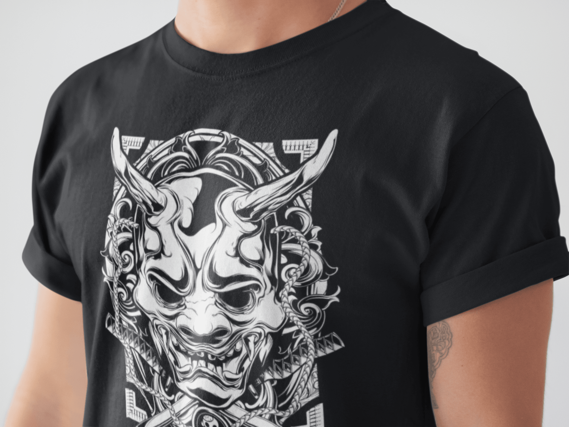 Anime white samurai mask t-shirt, manga tshirt, anime clothing - Bolt Print