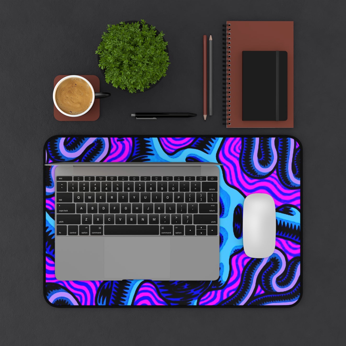 Modern psychedelic Desk Mat, Neon Gaming keyboard mat, large mousepad, XXL Desk Pad