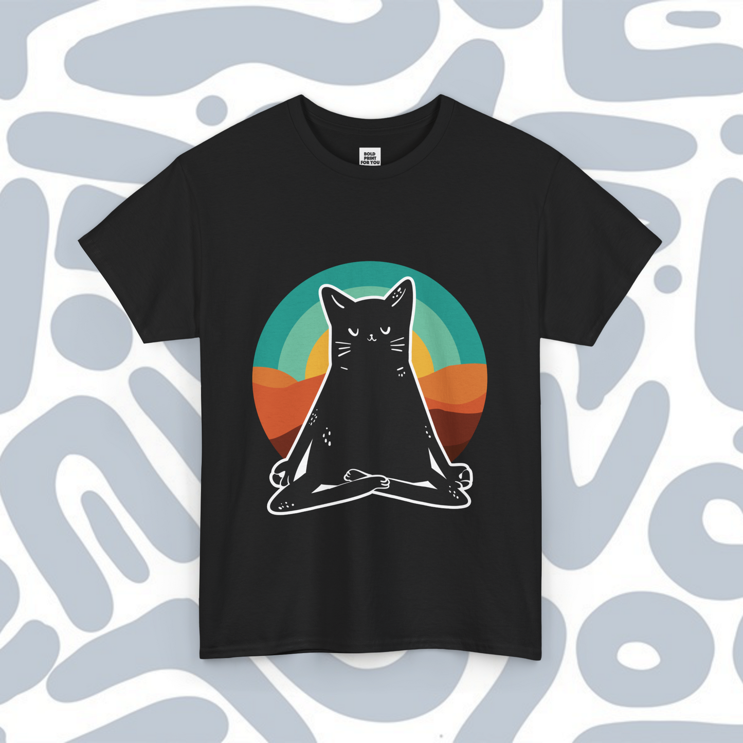 Black Cat in Yoga Position Retro T-Shirt, Funny Unisex tee