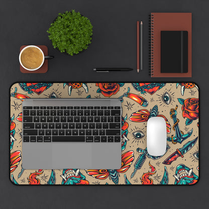 Vintage tattoos Desk Mat, Gaming keyboard mat, mousepad large, XXL extended deskpad mouse pad