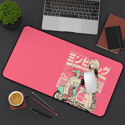 Anime girl on scooter Desk Mat