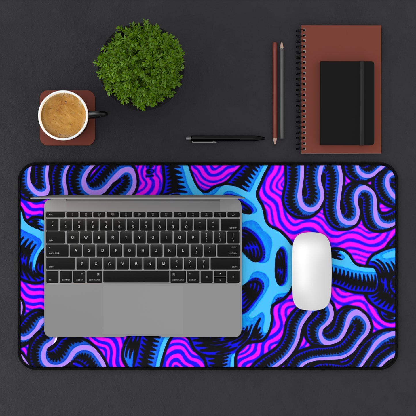 Modern psychedelic Desk Mat, Neon Gaming keyboard mat, large mousepad, XXL Desk Pad