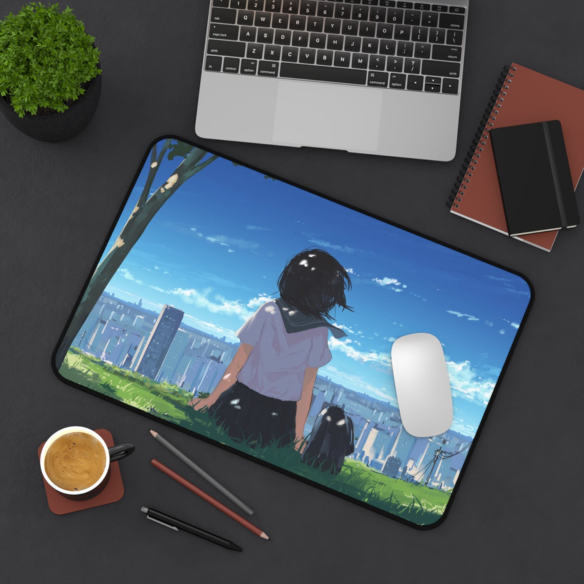 Anime girl looking into the distance Desk Mat, deskmat xl, Gaming keyboard matt, mousepad large, XXL extended deskpad mouse pad, large gaming mousepad - Bolt Print