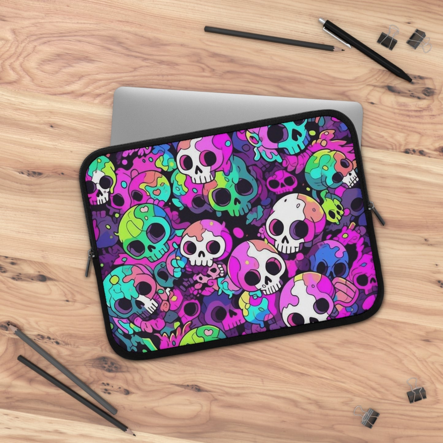 Neon skulls Laptop sleeve macbook or any laptop, laptop bag, laptop cover