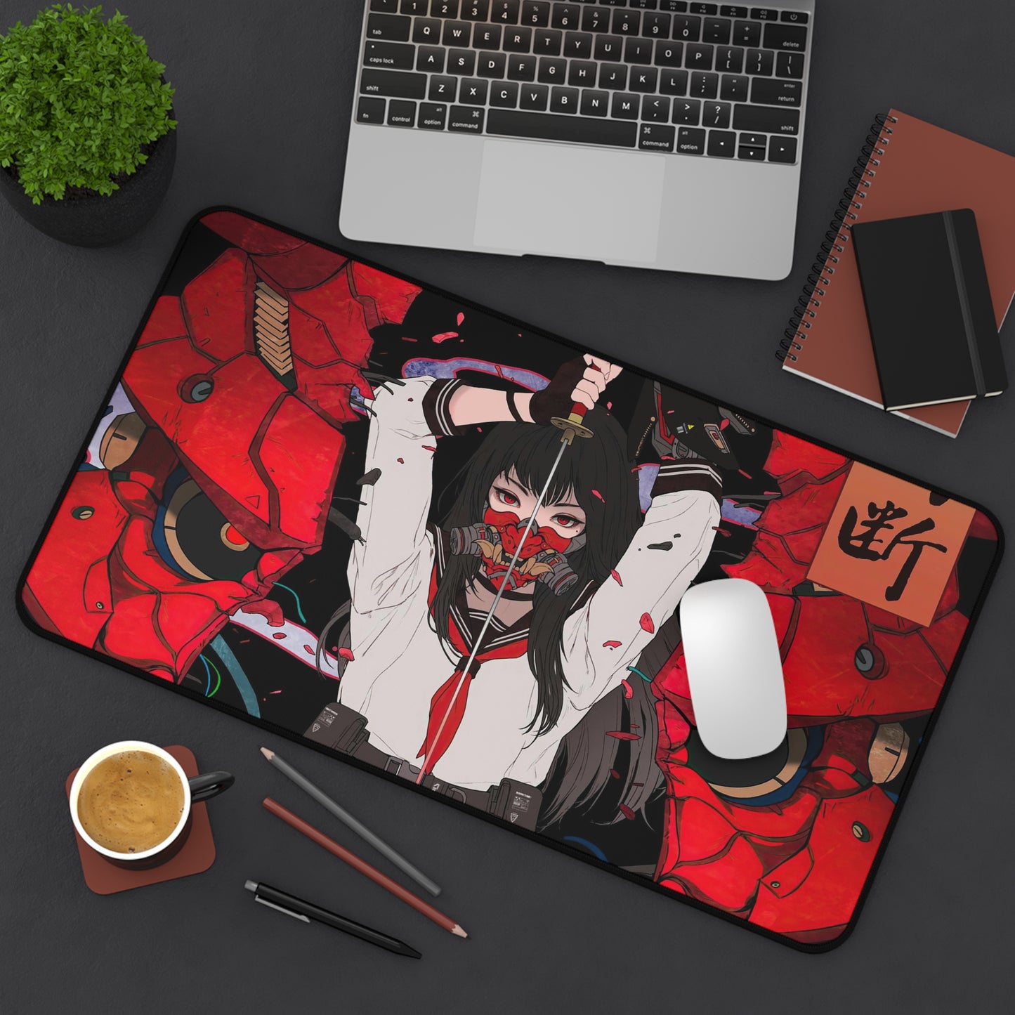 Anime girl cyber samurai Desk Mat, Gaming keyboard matt, mousepad large, XXL extended deskpad mouse pad - Bold Print