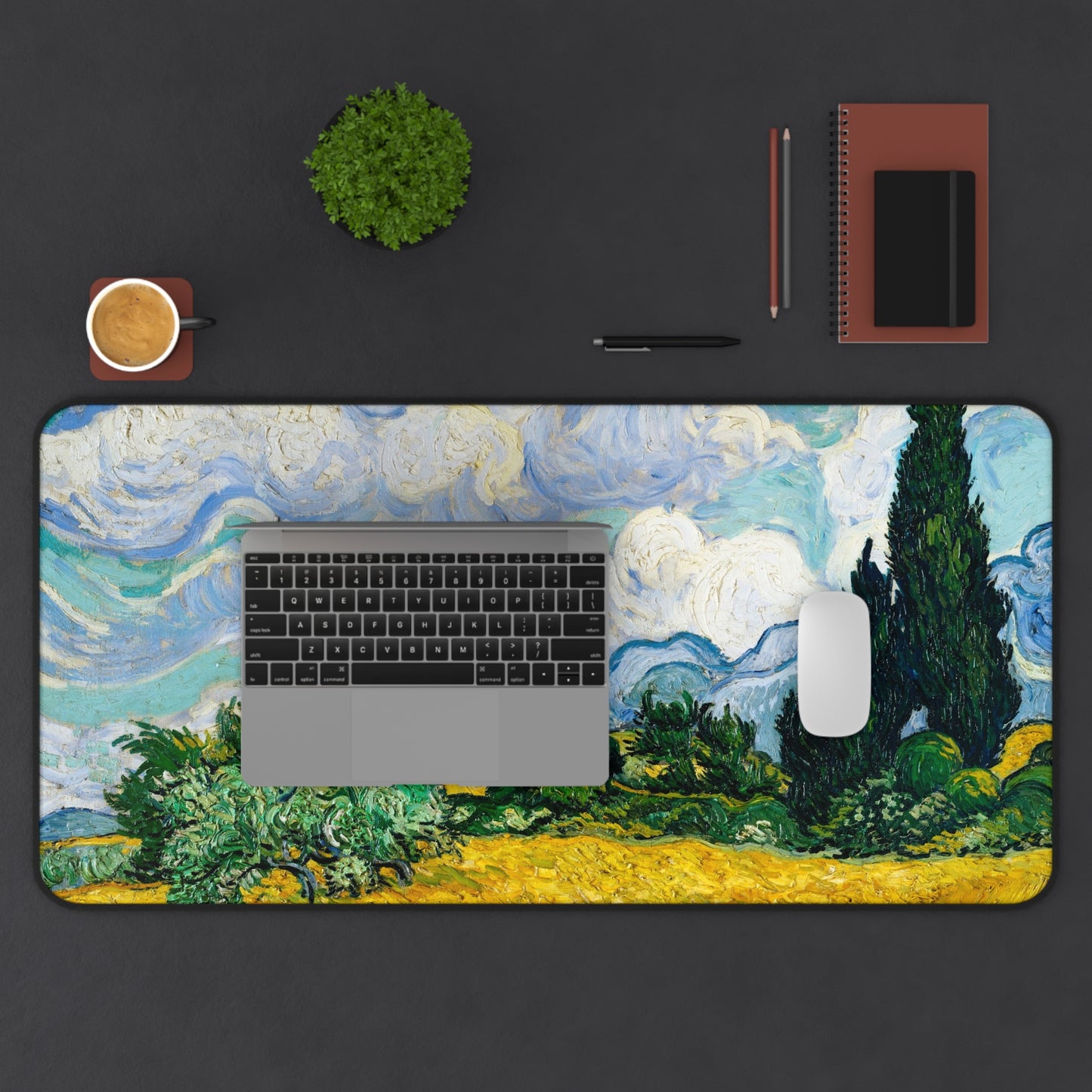 Vincent van Gogh Wheat Field with Cypresses Desk Mat, Gaming keyboard matt, mousepad large, XXL extended deskpad mouse pad