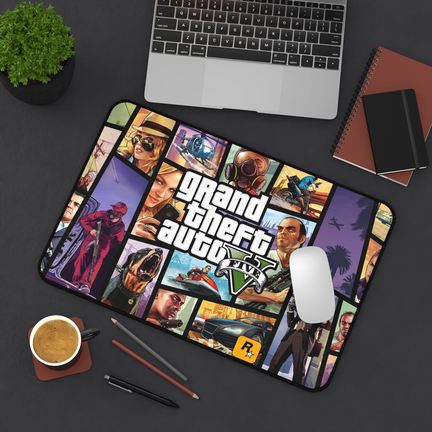 GTA5 Desk Mat, Gaming keyboard matt, mousepad large, XXL extended deskpad mouse pad - Bold Print