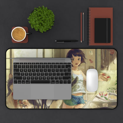 Anime girl and cat Desk Mat, deskmat xl, Gaming keyboard matt, mousepad large, XXL extended deskpad mouse pad, large gaming mousepad - Bolt Print