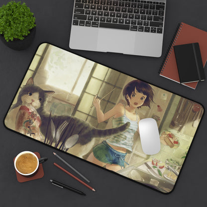 Anime girl and cat Desk Mat, deskmat xl, Gaming keyboard matt, mousepad large, XXL extended deskpad mouse pad, large gaming mousepad - Bolt Print