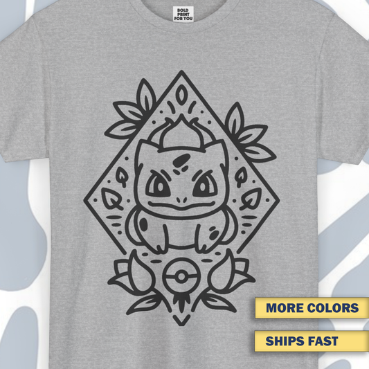 Minimalist Bulbasaur T-Shirt, Funny Anime Unisex tee